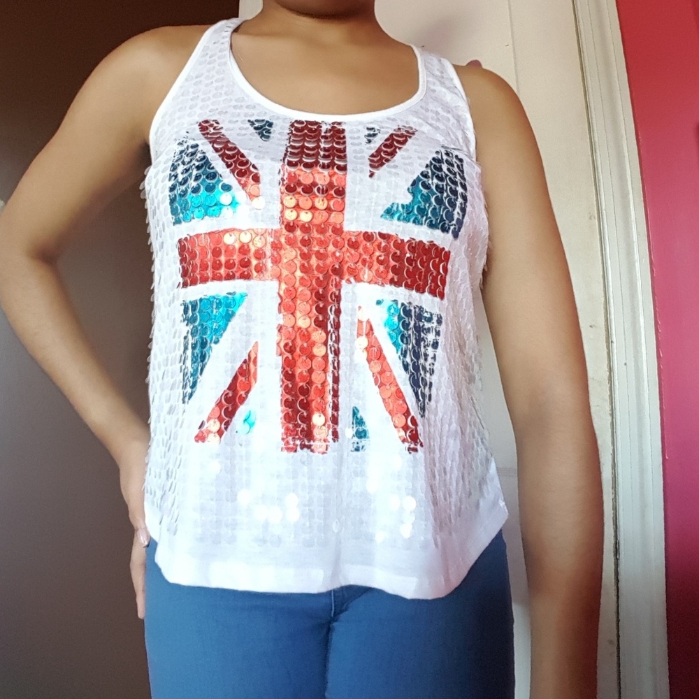 Delia's Red White Blue British Flag Sequin Tank